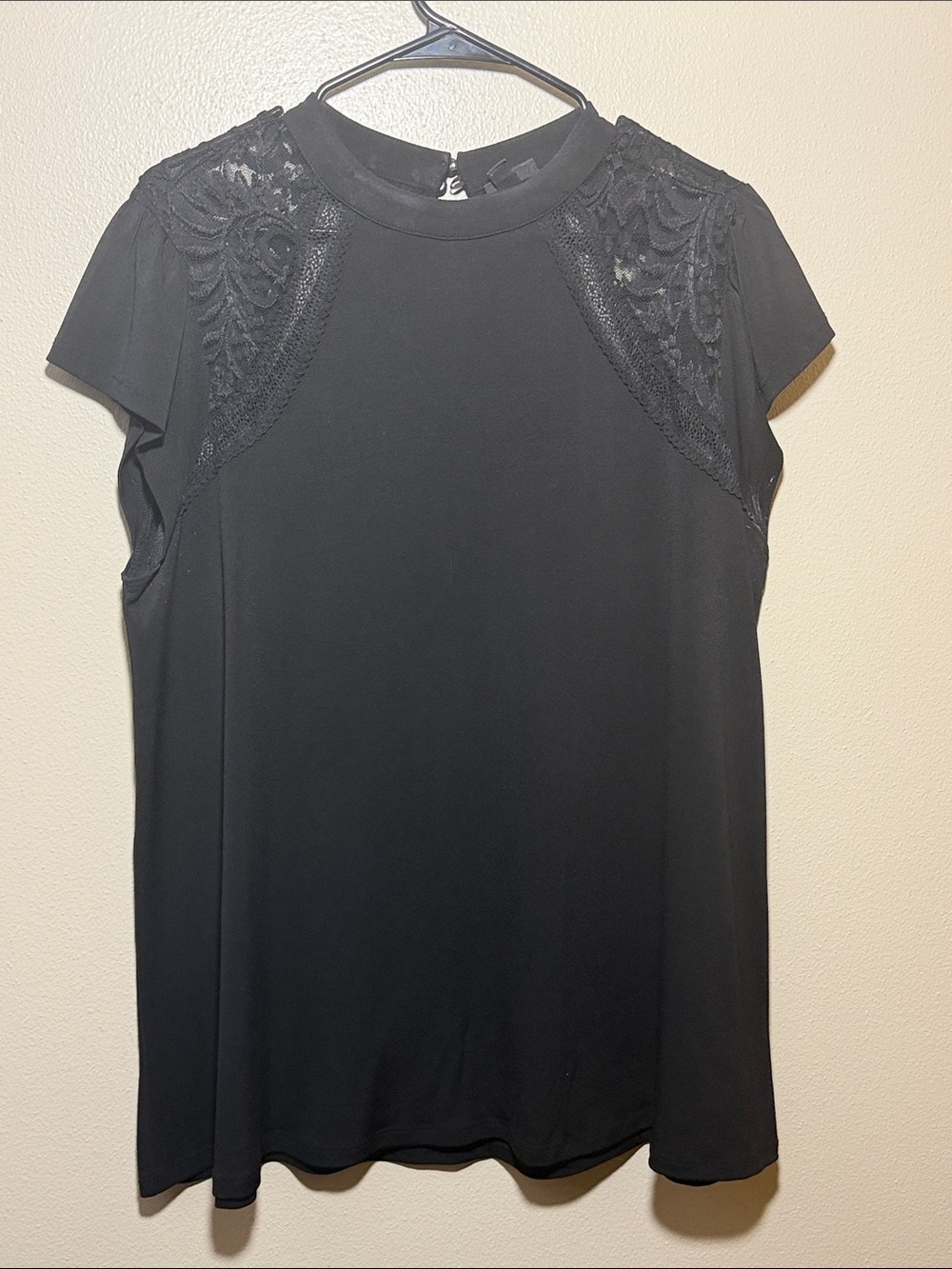 torrid Black Lace-Shoulder Crewneck Top